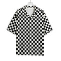 Black And White Checkered Pattern Print Rayon Hawaiian Shirt