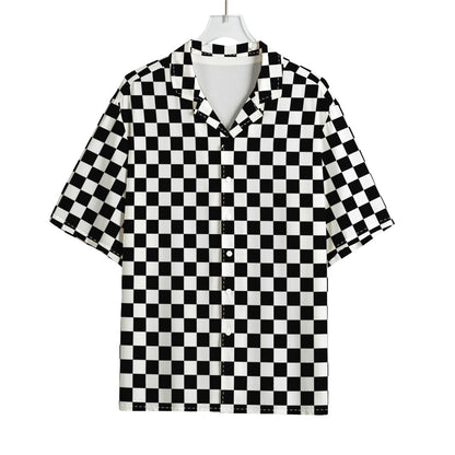Black And White Checkered Pattern Print Rayon Hawaiian Shirt