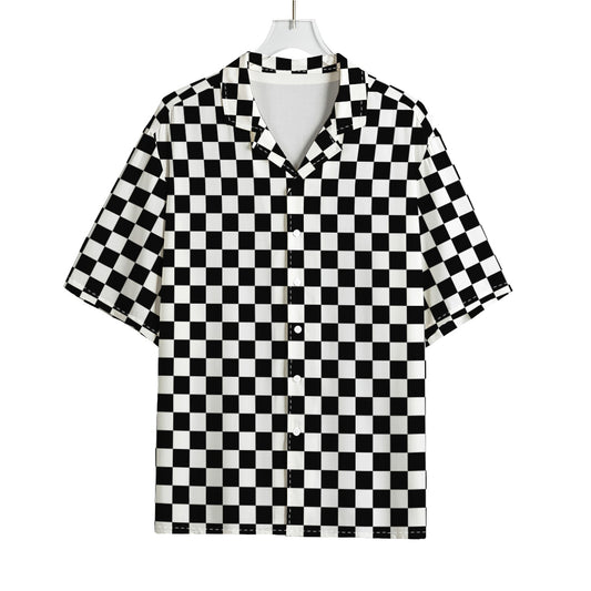 Black And White Checkered Pattern Print Rayon Hawaiian Shirt
