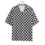 Black And White Checkered Pattern Print Rayon Hawaiian Shirt
