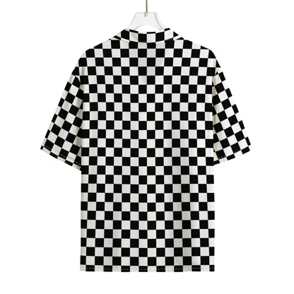Black And White Checkered Pattern Print Rayon Hawaiian Shirt