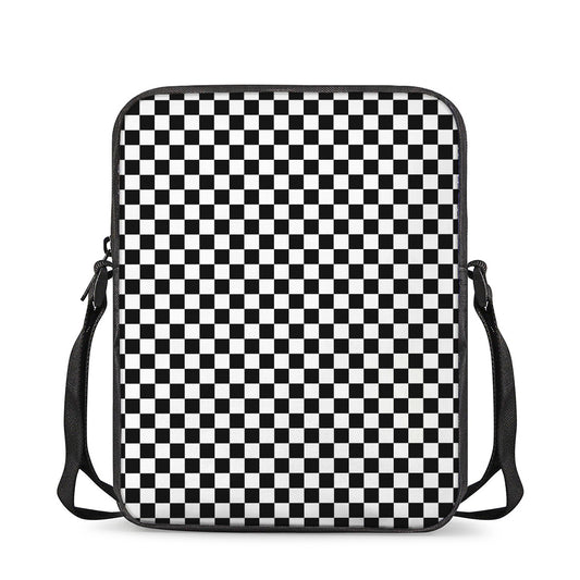 Black And White Checkered Pattern Print Rectangular Crossbody Bag