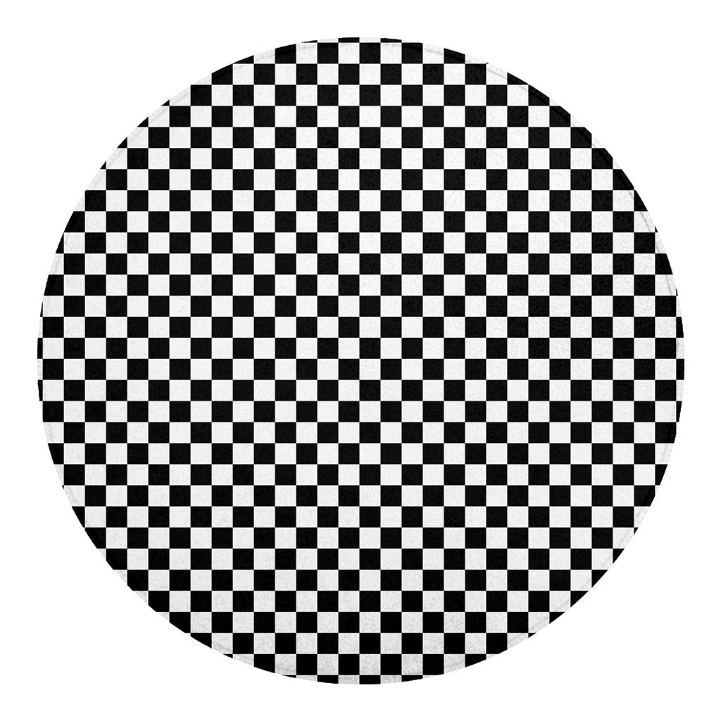 Black And White Checkered Pattern Print Round Blanket