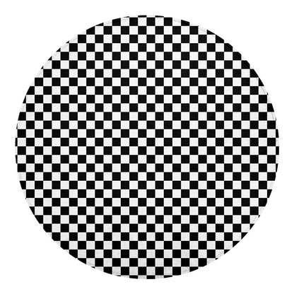 Black And White Checkered Pattern Print Round Blanket