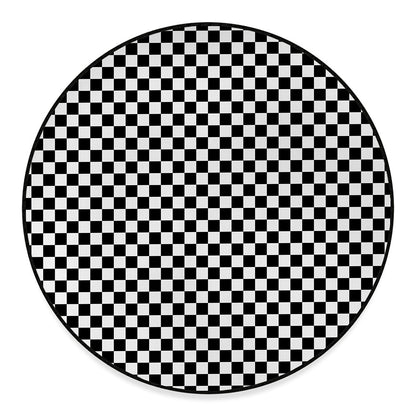 Black And White Checkered Pattern Print Round Floor Mat