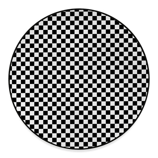 Black And White Checkered Pattern Print Round Floor Mat