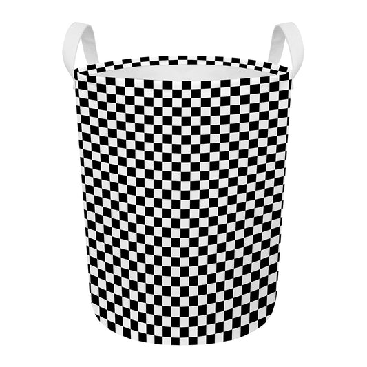 Black And White Checkered Pattern Print Round Laundry Basket
