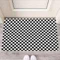 Black And White Checkered Pattern Print Rubber Doormat