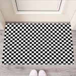 Black And White Checkered Pattern Print Rubber Doormat