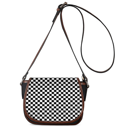 Black And White Checkered Pattern Print Saddle Bag