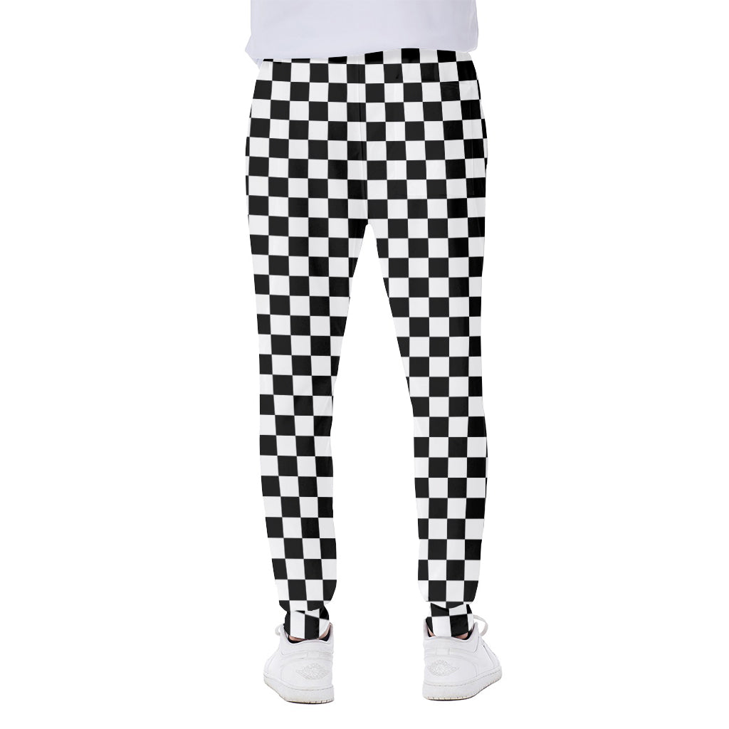 Black And White Checkered Pattern Print Scuba Joggers
