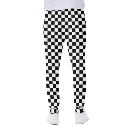 Black And White Checkered Pattern Print Scuba Joggers