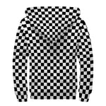 Black And White Checkered Pattern Print Sherpa Lined Zip Up Hoodie