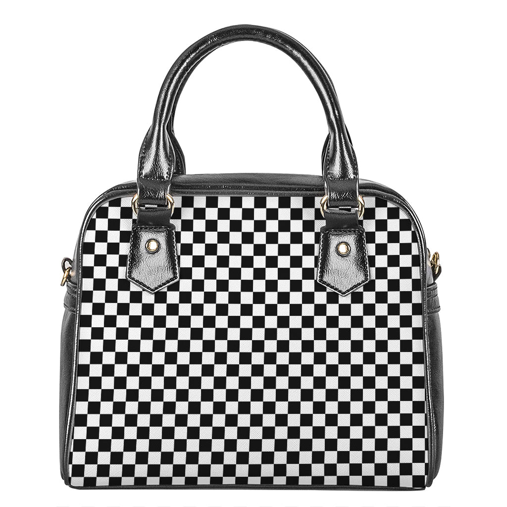 Black And White Checkered Pattern Print Shoulder Handbag