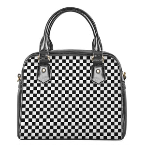 Black And White Checkered Pattern Print Shoulder Handbag