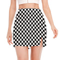 Black And White Checkered Pattern Print Side Slit Mini Skirt