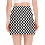 Black And White Checkered Pattern Print Side Slit Mini Skirt