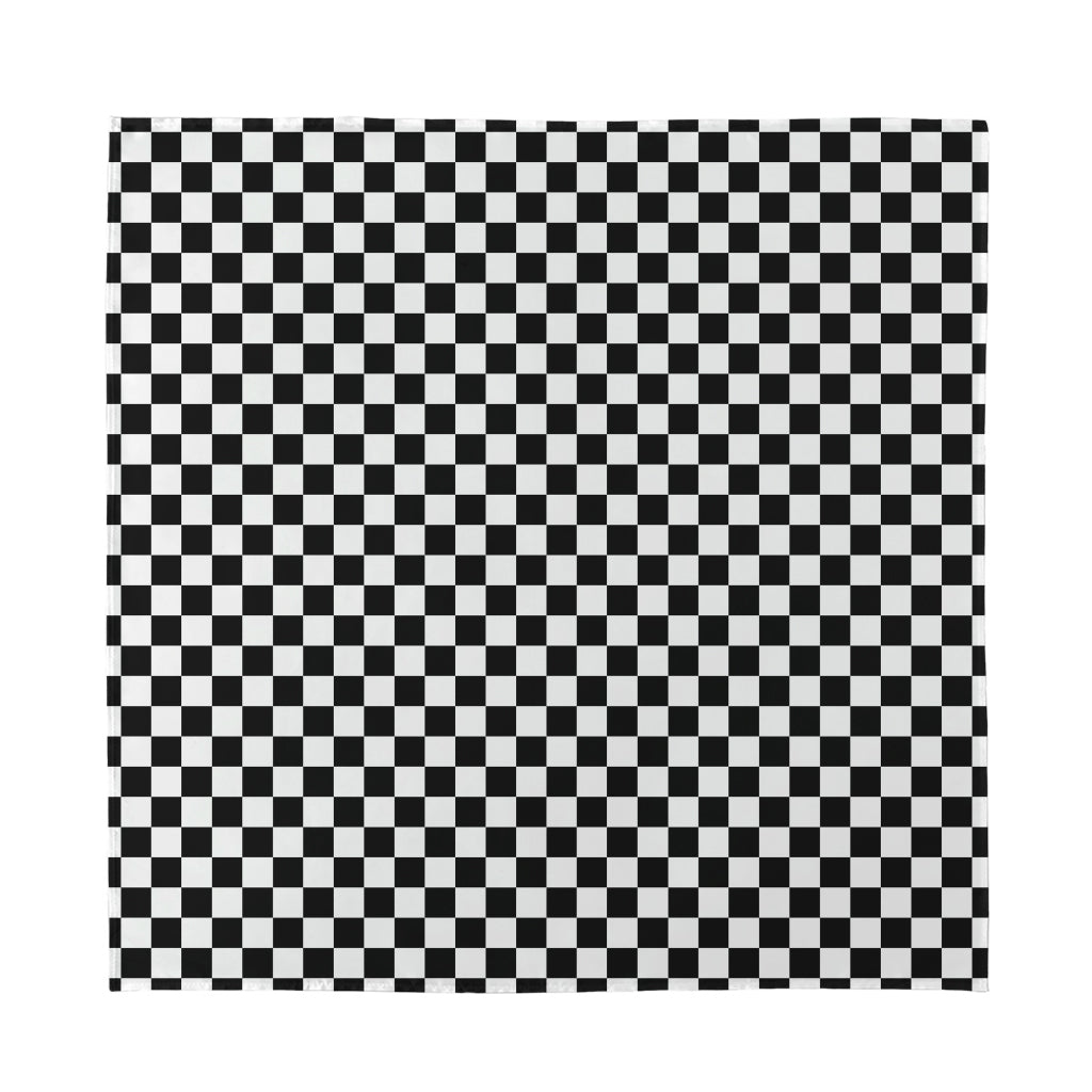 Black And White Checkered Pattern Print Silk Bandana