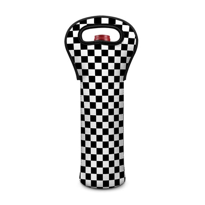 Black And White Checkered Pattern Print Single Neoprene Wine Tote