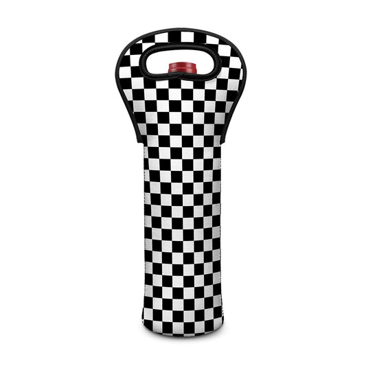 Black And White Checkered Pattern Print Single Neoprene Wine Tote