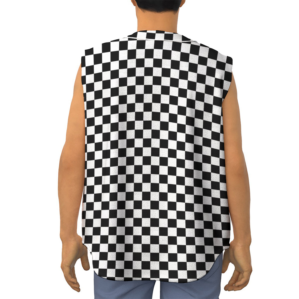 Black And White Checkered Pattern Print Sleeveless Baseball Jersey