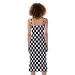 Black And White Checkered Pattern Print Slim Fit Midi Cami Dress