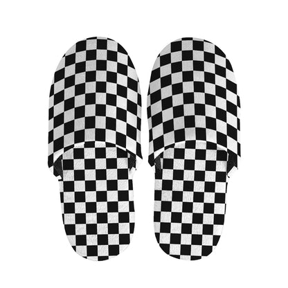 Black And White Checkered Pattern Print Slippers