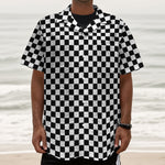 Black And White Checkered Pattern Print Textured Short Sleeve Shirt