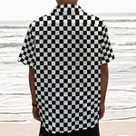 Black And White Checkered Pattern Print Textured Short Sleeve Shirt