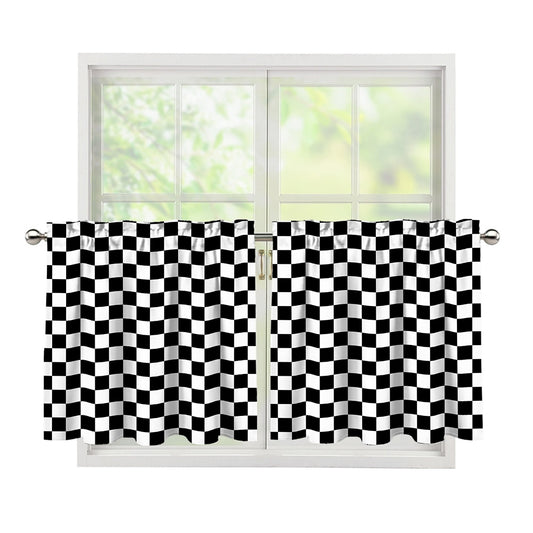 Black And White Checkered Pattern Print Tier Curtains