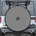 Black And White Checkered Pattern Print Tire Cover With Camera Hole
