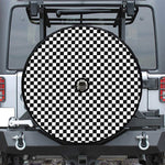 Black And White Checkered Pattern Print Tire Cover With Camera Hole