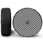 Black And White Checkered Pattern Print Tire Cover With Camera Hole