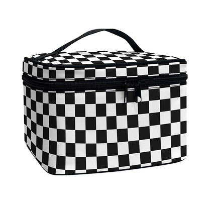 Black And White Checkered Pattern Print Travel Makeup Bag