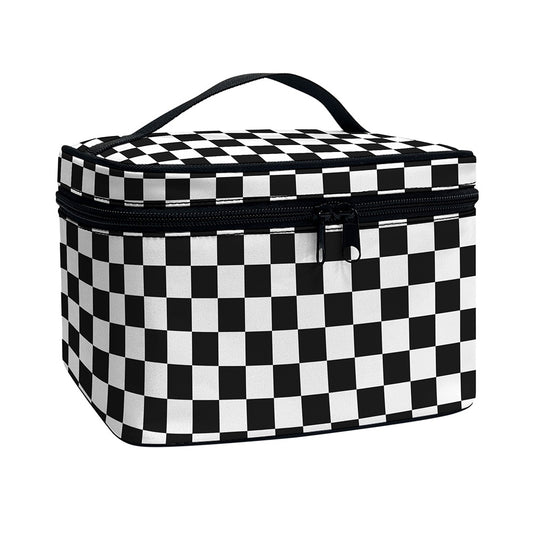Black And White Checkered Pattern Print Travel Makeup Bag