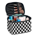 Black And White Checkered Pattern Print Travel Makeup Bag