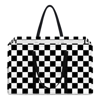 Black And White Checkered Pattern Print Utility Tote Bag