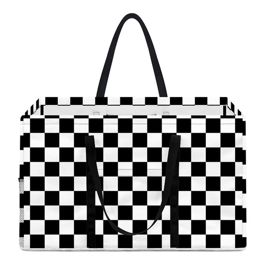 Black And White Checkered Pattern Print Utility Tote Bag