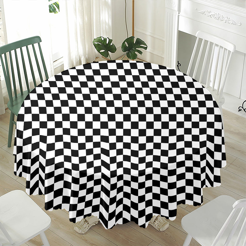 Black And White Checkered Pattern Print Waterproof Round Tablecloth