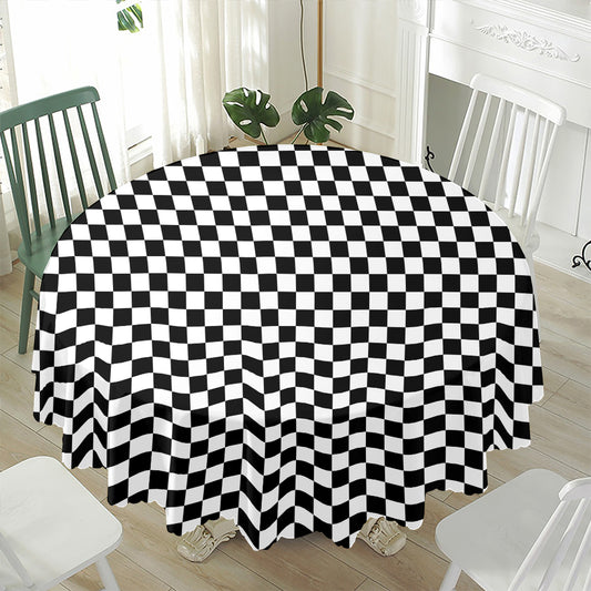 Black And White Checkered Pattern Print Waterproof Round Tablecloth