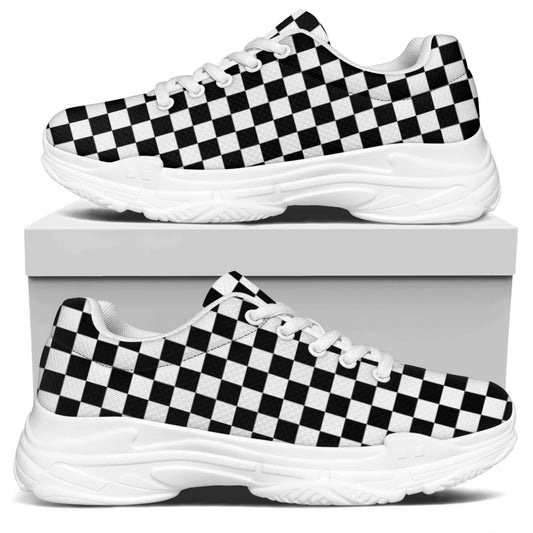 Black And White Checkered Pattern Print White Chunky Shoes