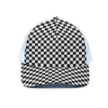 Black And White Checkered Pattern Print White Mesh Trucker Hat