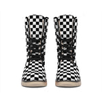 Black And White Checkered Pattern Print Winter Boots