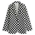 Black And White Checkered Pattern Print Women's Blazer