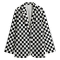 Black And White Checkered Pattern Print Women's Cotton Blazer