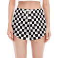 Black And White Checkered Pattern Print Women's Split Running Shorts