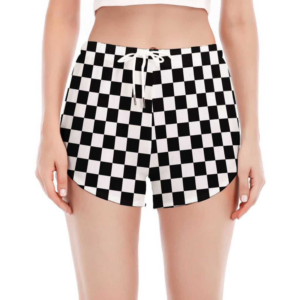 Black And White Checkered Pattern Print Women's Split Running Shorts
