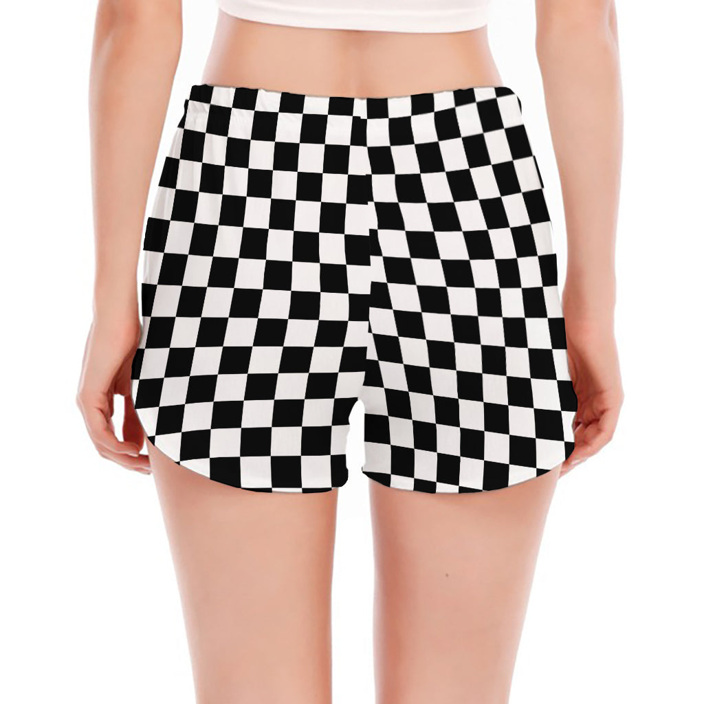 Black And White Checkered Pattern Print Women's Split Running Shorts