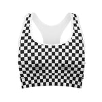 Black And White Checkered Pattern Print Women's Sports Bra