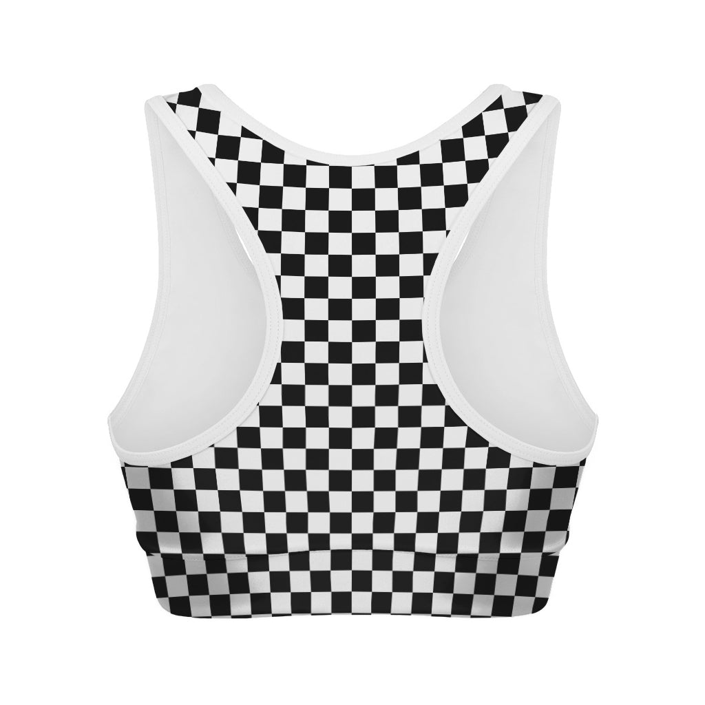 Black And White Checkered Pattern Print Women's Sports Bra